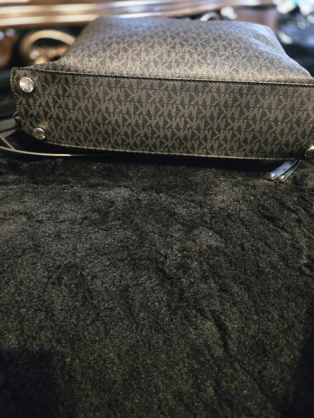 Michael Kors Black MK Logo Chain-Accent Hobo Bag